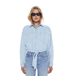 Mother x Anthropologie - Tied Up In Knots Blouse Blue Denim Shirt Sz M